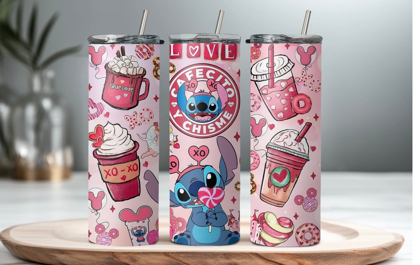 Cafecito y chisme stitch tumbler